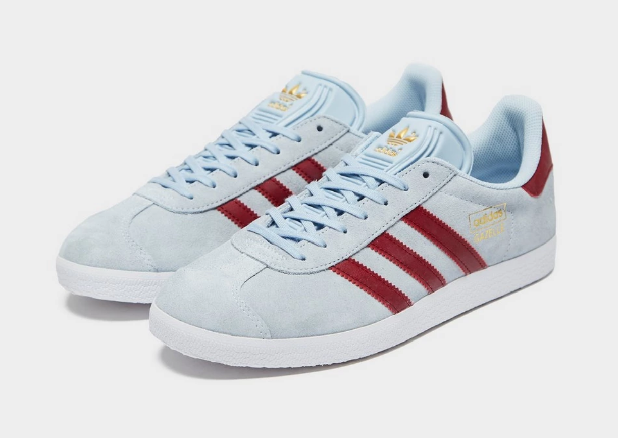 adidas claret and blue gazelle trainers